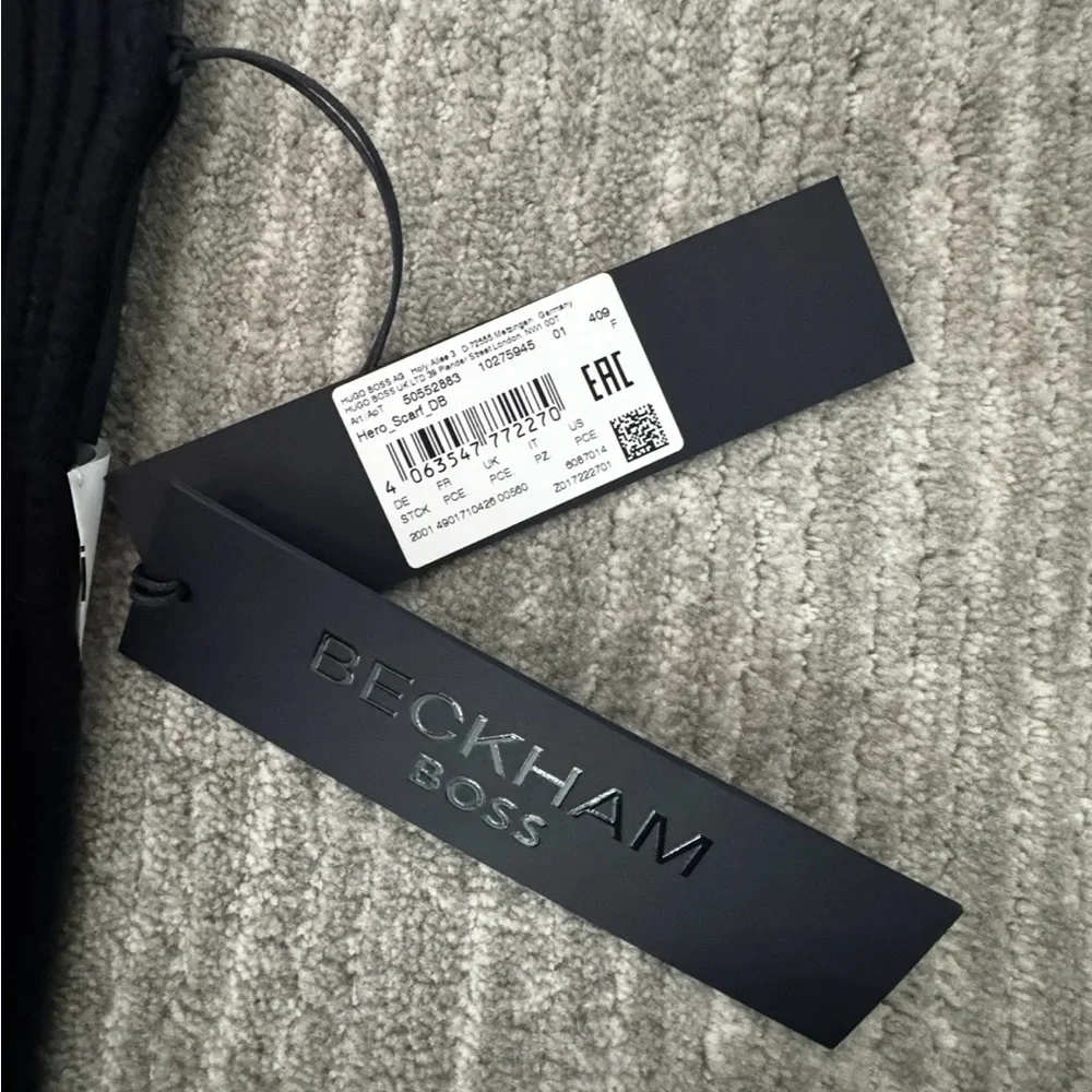 Men's Navy Knit Scarf by Boss x David Beckham